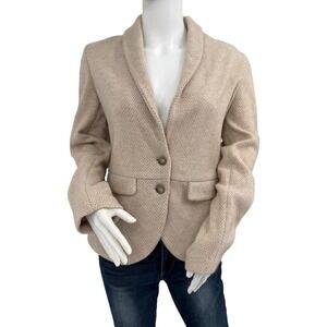 EFFETTO-F 100% Cashmere Herringbone Blazer Shawl Collar Beige Size Large *Hole